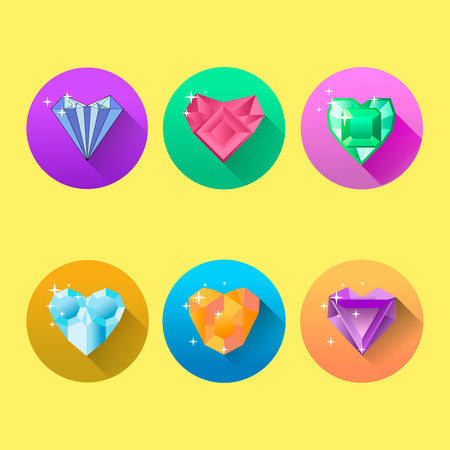 Precious heart vector illustration in flat design. Set of flat icons with diamond heart and  drop shadow effect.のイラスト素材