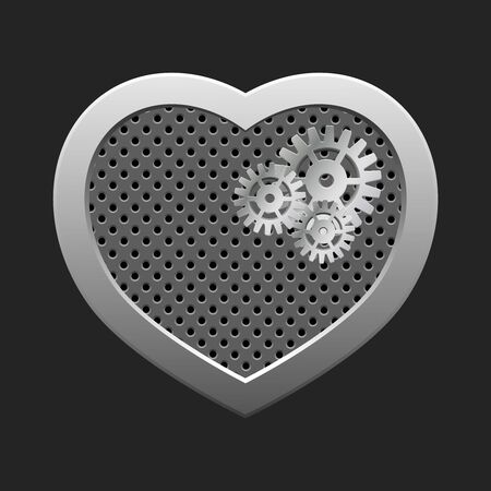Vector modern valentines day background. Concept heart with gears. Mechanical heart. Silver heart.のイラスト素材