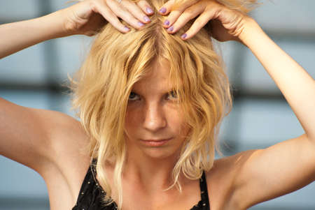 Closeup portrait of  beautiful caucasian blonde.