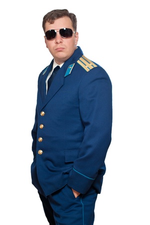 Officer of russian military air forces in parade uniform.  Isolated on white background.の写真素材