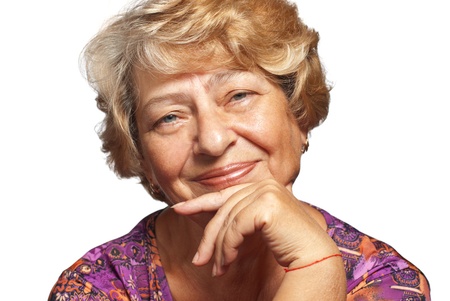 Portrait of elderly woman over white background.