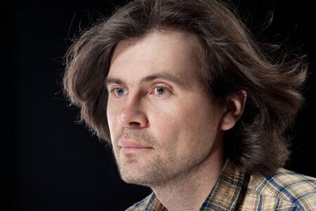 Portrait of handsome men with long hair.の写真素材