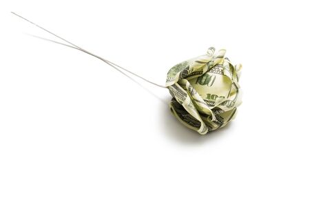 Flower of 100 dollars banknotes. Isolated on white background.の写真素材