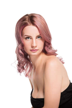 Portrait of beautiful female model on white backgroundの写真素材