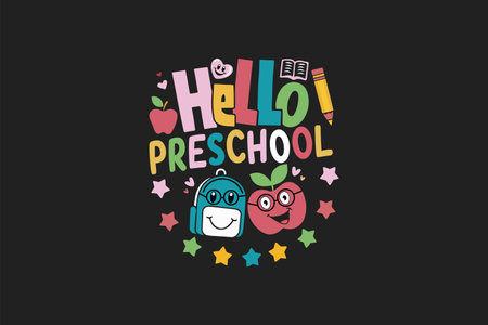 Hello preschool t shirt designのイラスト素材
