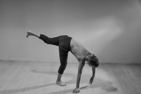 Cute funny boy in dance studioの写真素材