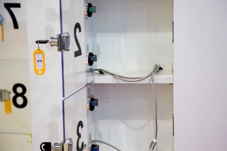 Free mobile charging station in shopping mall.の写真素材