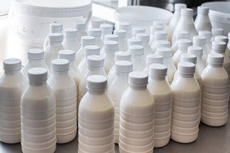 bottles with natural milk.の写真素材