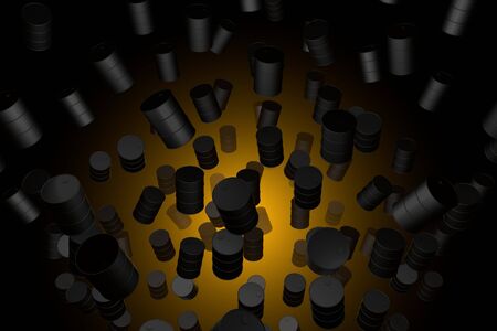 Oil barrels fall down, concept of collapse of oil prices on the world market 3d renderingの写真素材