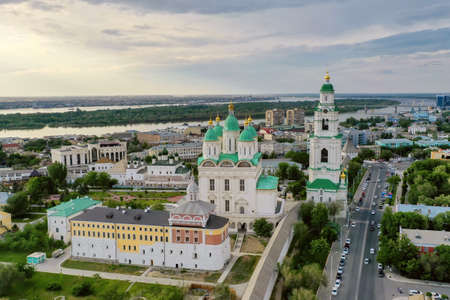 Astrakhan, Russia - April 29, 2019: Top view of the city of Astrakhan and the Kremlin. Russia Selected focusのeditorial素材