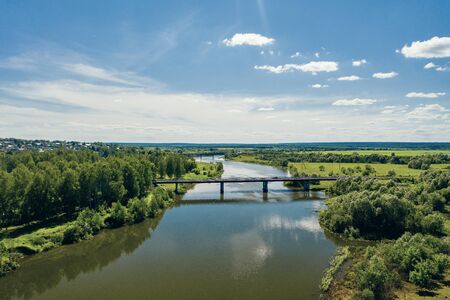 A road bridge near the city of Alatyr, Chuvash Republic, Russia. The rural landscape of the Alatyr River.の写真素材