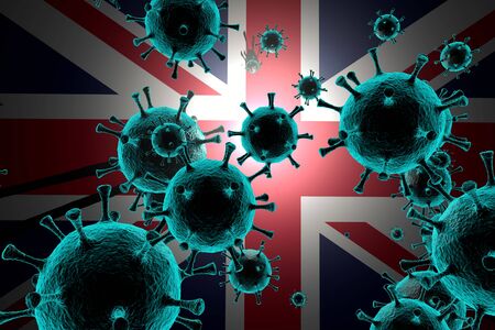 Coronavirus global pandemic. COVID 19 viruses are attacking the United Kingdom. 3d renderingの写真素材