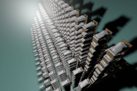 Lots of hospital beds with patients. 3D rendering.の写真素材