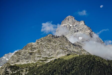 A view of Belalakaya mountain peak. Sunny day. Dombay, Karachay-Cherkess republic. Russian mountainの写真素材