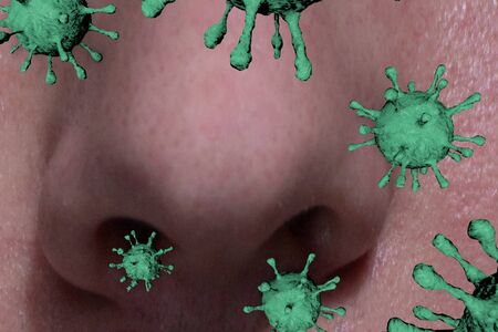 Influenza concept and seasonal flu virus spread caused by infectious microbes with human symptoms of...