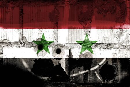 Syria flag on dirty wall.の写真素材