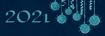 Christmas balls in the form of the virus COVID 19. The concept of a new normality