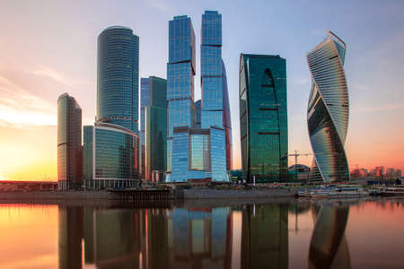 MOSCOW, RUSSIA - APRIL 14, 2018 Evening view of the Moscow Cityのeditorial素材