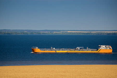 River oil tankers in Volga river, Russia. High quality photoの写真素材