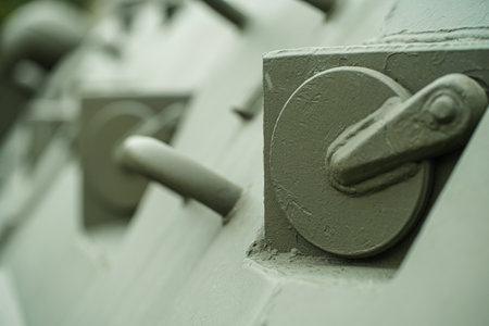 Abstract green industrial metal background texture with bolts and rivets. High quality photoの写真素材