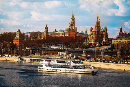 Moscow, Russia - March 27, 2021: Panoramic view of the Red Square with Moscow Kremlin and St Basil. High quality photoのeditorial素材