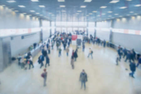 Blurred background : people in expo fair with bokeh light. High quality photoの写真素材