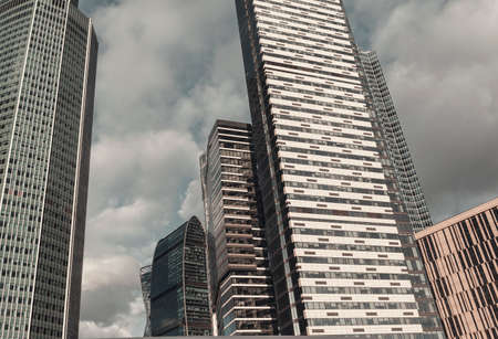 Moscow, Russia -April25, 2021: the walls and the facades of Moscow City Business Center. High quality photoのeditorial素材