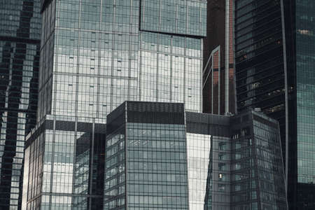 Moscow, Russia -April25, 2021: the walls and the facades of Moscow City Business Center. High quality photoのeditorial素材