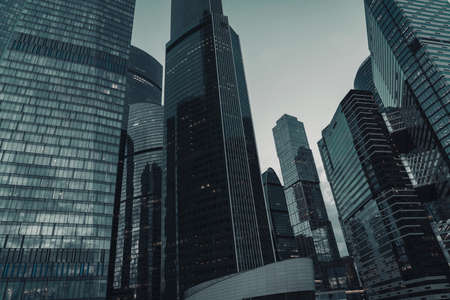 Moscow, Russia -April25, 2021: the walls and the facades of Moscow City Business Center. High quality photoのeditorial素材