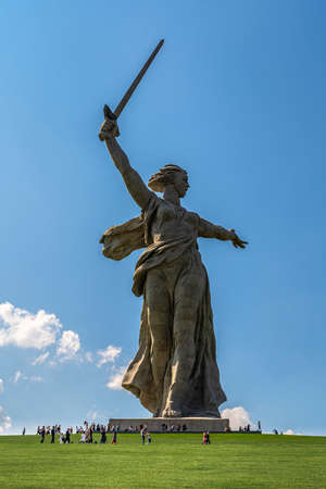 Volgograd, Russia - May 5, 2021: Statue of Motherland Mother in the city of Volgograd. The art object was created in honor of the victory of the USSR over Nazi Germany in 1945. High quality photoのeditorial素材
