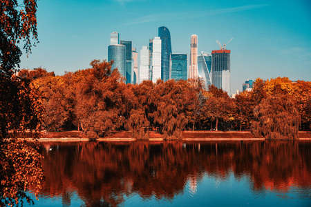Moscow, Russia - October 3, 2021: View of the business center of Moscow - Moscow City. High quality photoのeditorial素材