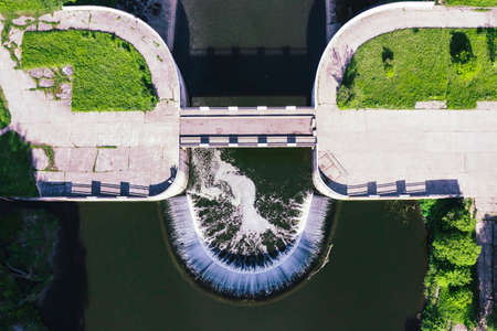 Hydroelectric station in Yaropolets village, aerial view, Volokolamsk district, Moscow region. High quality photoの写真素材