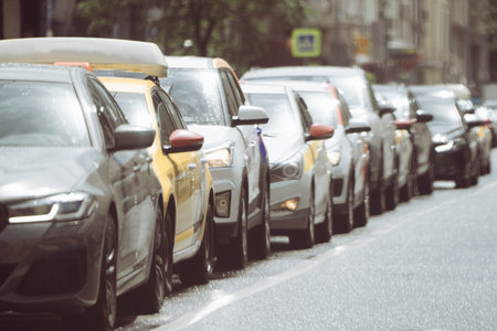 Moscow, Russia - June 17, 2022: Traffic jam in Moscow. High quality photo