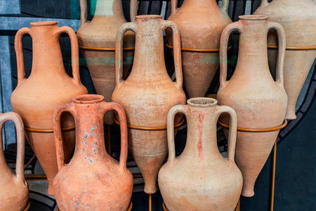 Antique jugs and vases. Horizontal photo. High quality photoの写真素材