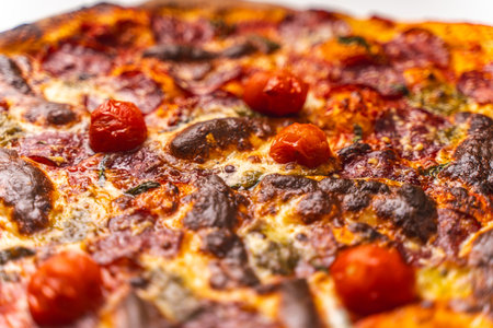 Pizza textured background. Pepperoni Pizza Close-Up. High quality photoの写真素材