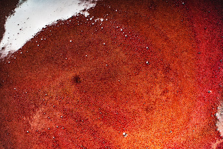 Background with a texture of red and brown syrup with bubbles. High quality photoの写真素材