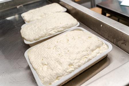 Maturation of mozzarella cheese. Close-up. High quality photoの写真素材