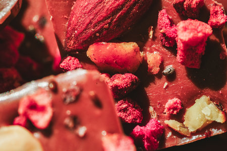 Handmade red chocolate. Close-up, chosen focus. High quality photoの写真素材