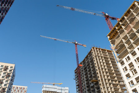 Construction of multi-storey residential buildings. Skyscrapers for housing. High quality photoの写真素材