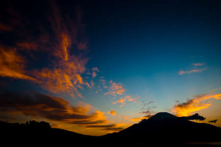 Evening sky of Mount Fuji and Lake Yamanakaの写真素材