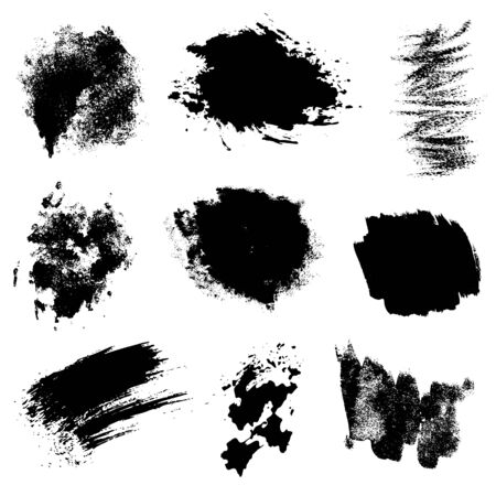 Set of black paint, ink splatters, grunge texture, brush strokes, brushes, blots, drops, splashes. Vector collection dirty artistic design elements, paintbrush, grunge silhouetteのイラスト素材