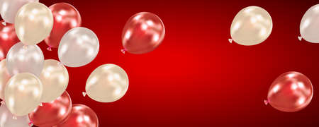 Dark red festive background with helium balloons. Holiday design for party, birthday, anniversary, Valentines day, wedding. Template for greeting card, banner, poster, invitation, flyerのイラスト素材