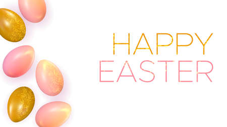 Happy Easter background with realistic easter eggs. Template for invitation card, banner, poster with easter eggs. Vector illustrationのイラスト素材