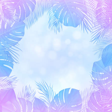 Summer tropical background with palm leaves. Exotic botanical design with jungle plants for invitation, banner, poster. Vector illustrationのイラスト素材