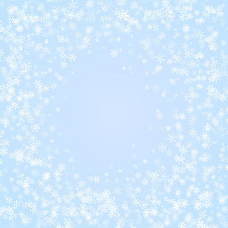 Christmas light blue background with snowflakes. Winter vector background with white transparent snowflakes. For banner, greeting, Christmas and New Year card, invitationのイラスト素材