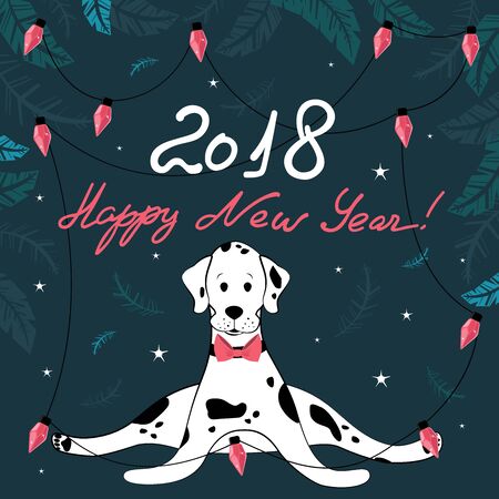 Card Happy New Year, 18. Yoga-Dog. Dalmatian.のイラスト素材