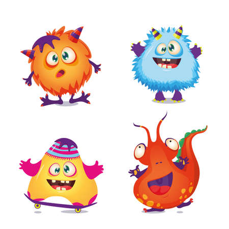 Set of cute funny monsters isolated on white background. Vector illustration.のイラスト素材