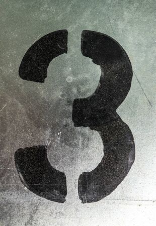 Written Wording in Distressed State Typography Found Number Three 3の写真素材