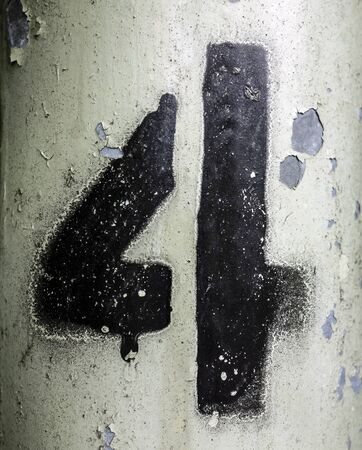 Written Wording in Distressed State Typography Found Number Four 4