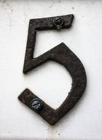Written Wording in Distressed State Typography Found Number Five 5の写真素材